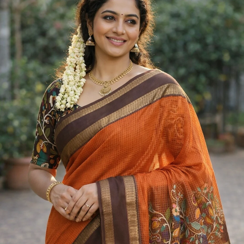 HERITAGE ORANGE ZARI BORDER SAREE