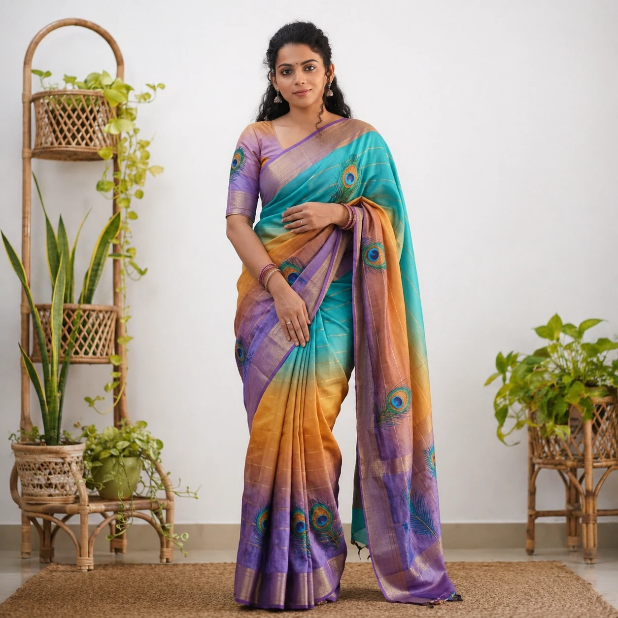 MULTICOLOUR TRENDY PEACOCK  SAREE